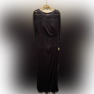 Navy Blue Alex Evenings formal dress, beautiful bead work, size 12p